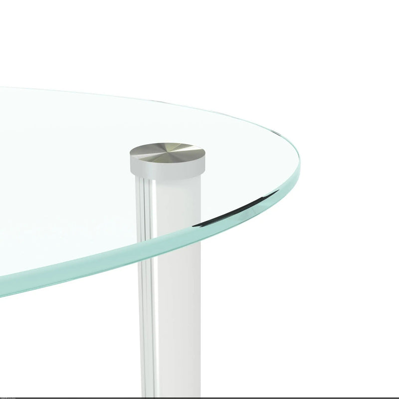 Transparent Oval Glass Coffee Table, Modern Table In Living Room Oak Wood Leg Tea Table 3-Layer Glass Table by HouseOfZazla