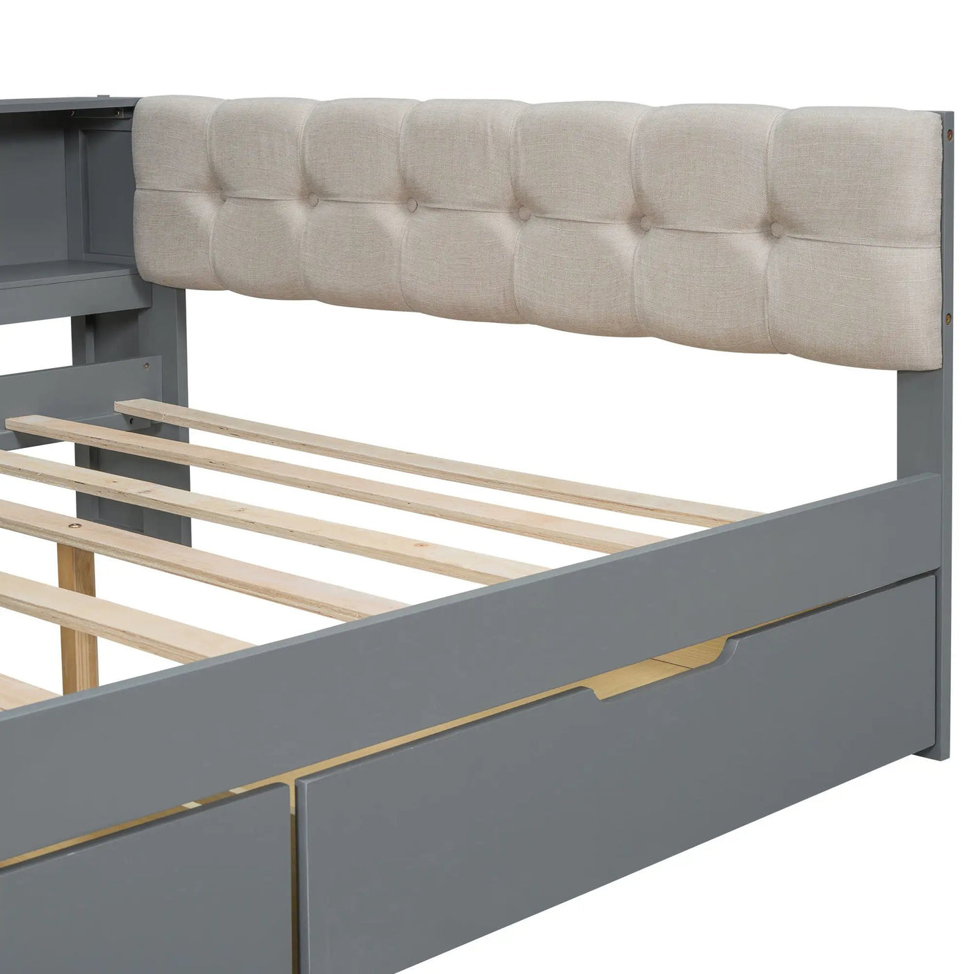 Upholstered Headboard Platform Bed With Storage Shelves, Drawers, Charging Station by HouseOfZazla