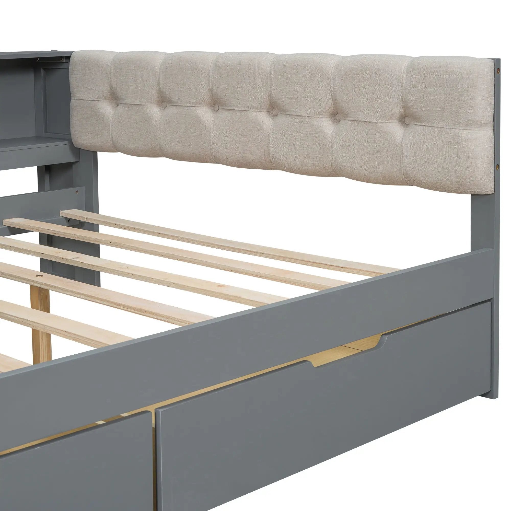 Upholstered Headboard Platform Bed With Storage Shelves, Drawers, Charging Station by Unique Piece Furniture