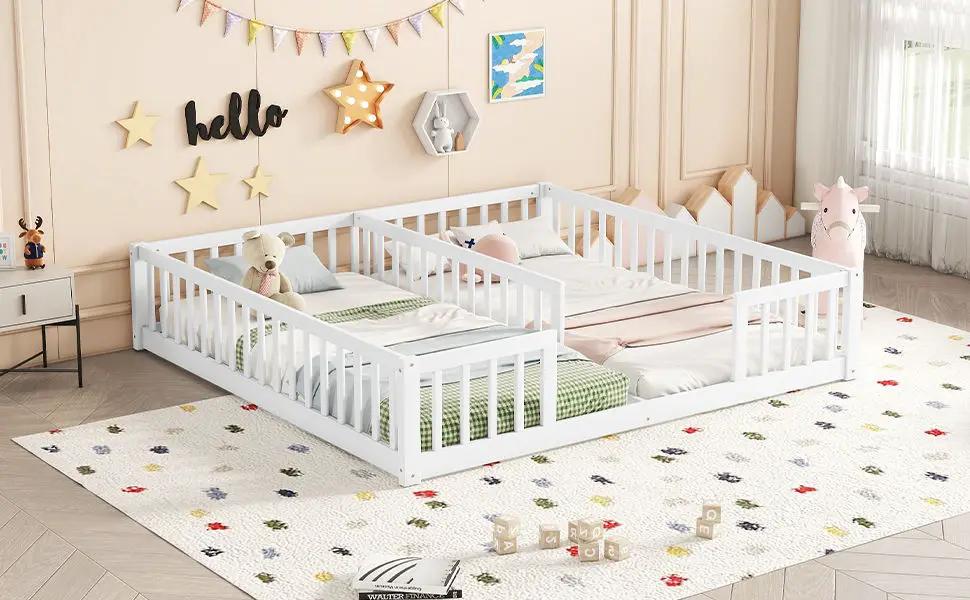 Double Floor Bed With Fence, Guardrails, Without Door by Unique Piece Furniture
