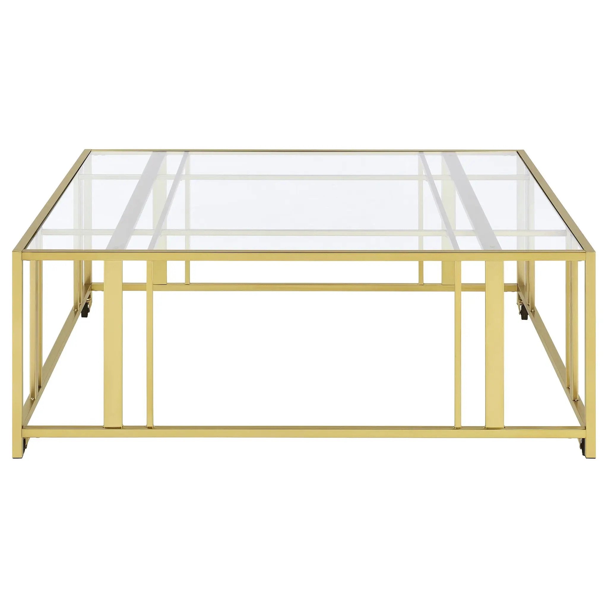 Adri Square Glass Top Coffee Table with Casters Matte Brass by Unique Piece Furniture