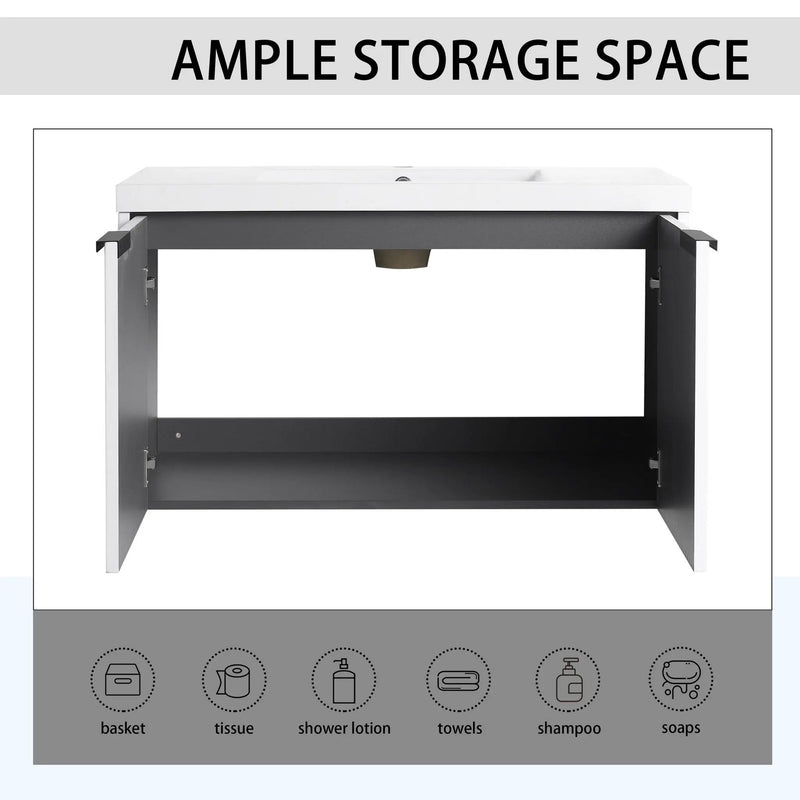 Contemporary Wall Mounted Bathroom Vanity With Resin Double Sink by Unique Piece Furniture