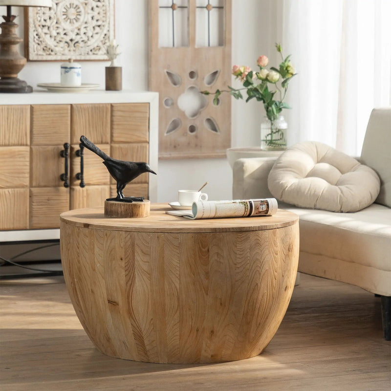 Vintage Style Barrel Coffee Table With Storage by Unique Piece Furniture
