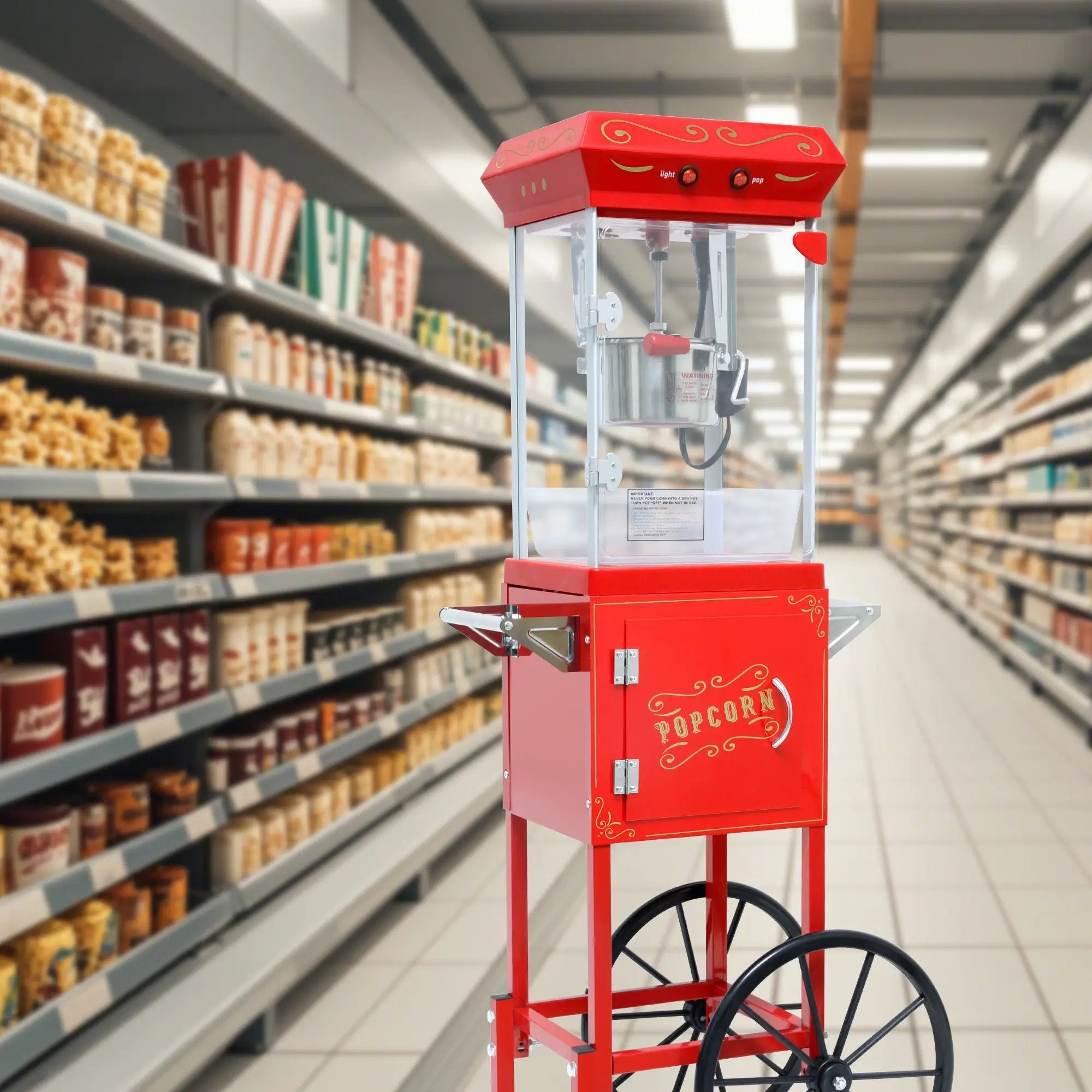 Popcorn Machine with Cart, 6 Oz Stainless Steel Pot by HouseOfZazla