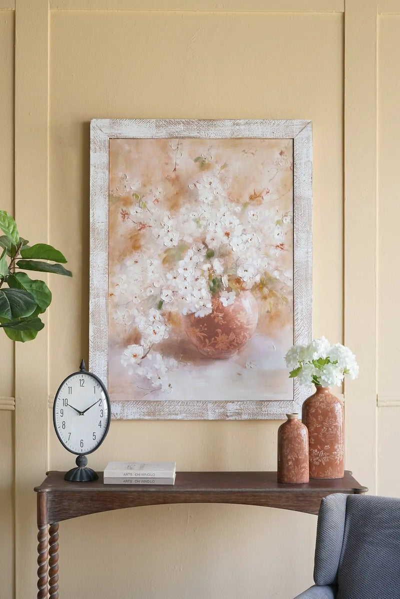 Hand-Painted Still Life Blossom Wall Art with Distressed Fir Wood Frame by HouseOfZazla
