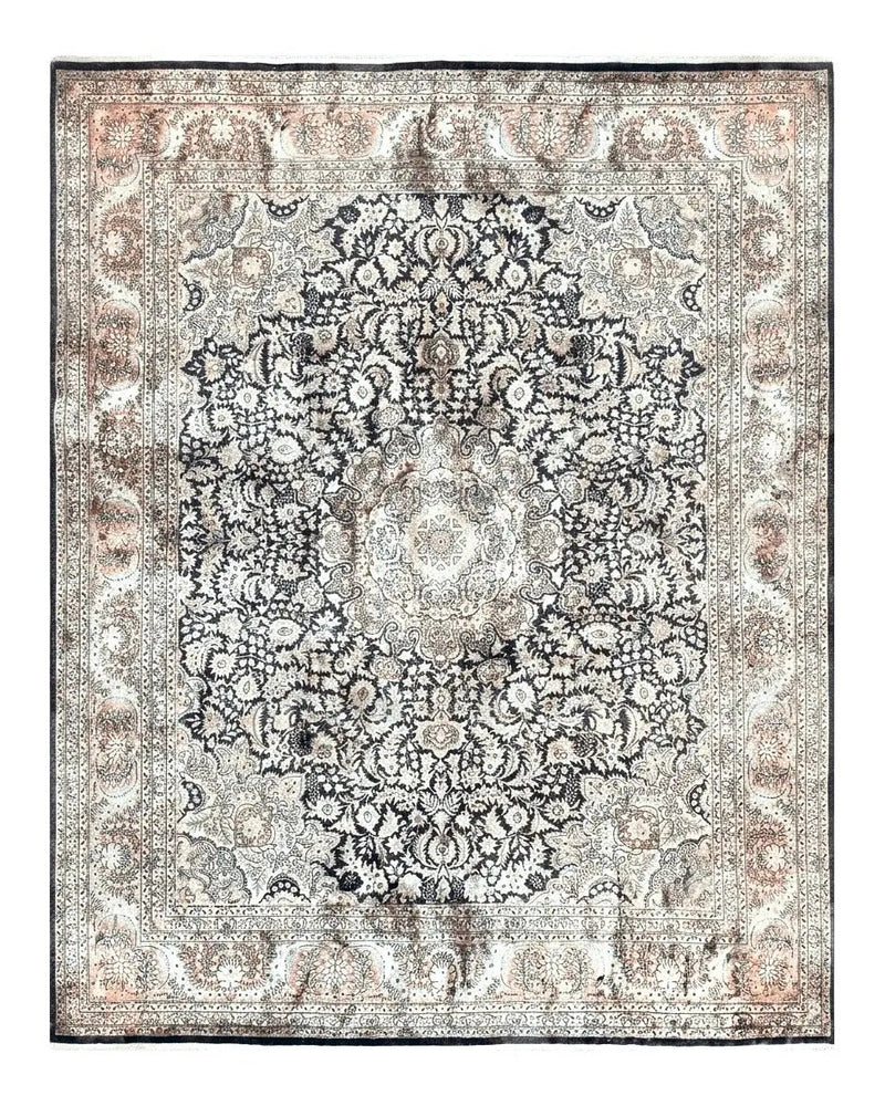 Silk Indian Kashmiri Rug 8x10, Floral Medallion, Indo Persian Carpet, Handmade Vintage Silk Rug by Jewel Rugs