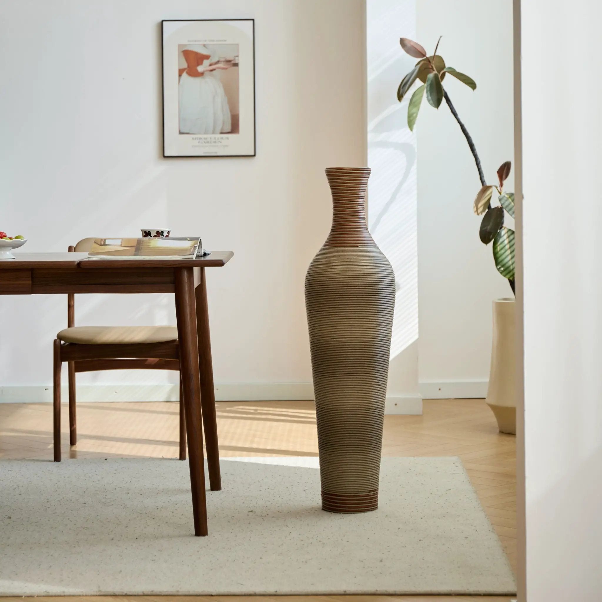 Tall Vase - Brown Decorative Floor Vase, Classic Neat Floor Vase Tall Freestanding Flower Holder, Artificial Rattan Vase, Floor Vase, Flower Holder For Home Decor - Gray by HouseOfZazla