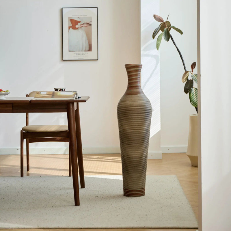 Tall Vase - Brown Decorative Floor Vase, Classic Neat Floor Vase Tall Freestanding Flower Holder, Artificial Rattan Vase, Floor Vase, Flower Holder For Home Decor - Gray by HouseOfZazla
