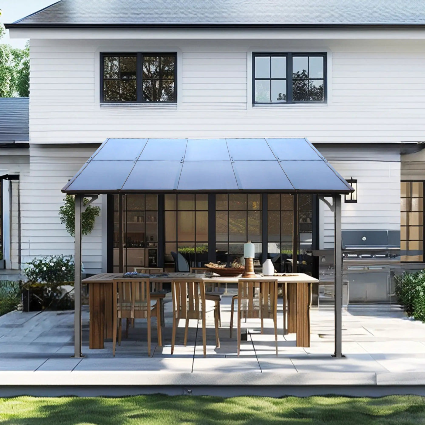 Wall Mounted Outdoor Pergola Gazebo, Heavy Duty Metal Awning With Roof by HouseOfZazla