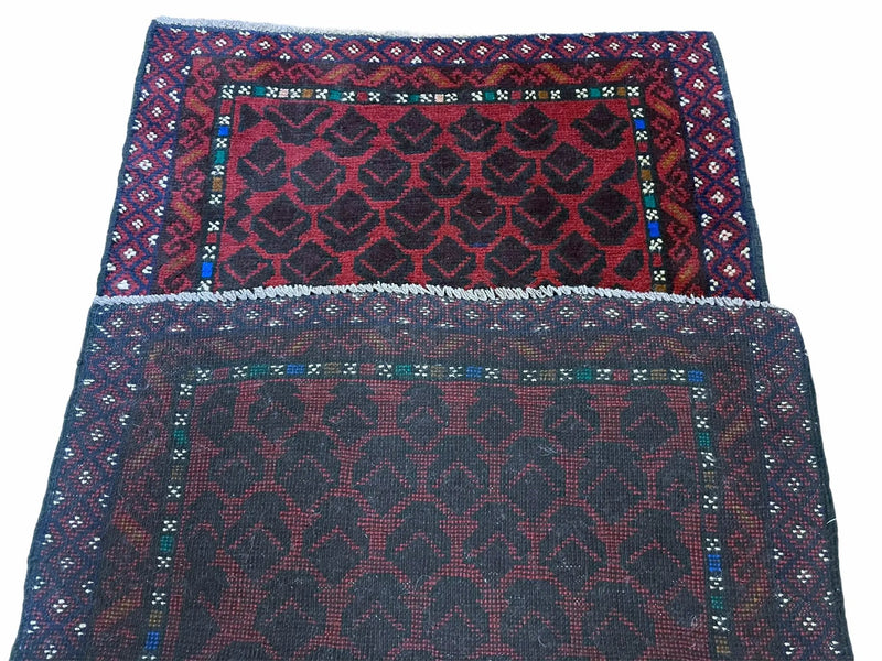2' 8" X 4' 6" Vintage Handmade Tribal Wool Rug Balouchi Rug Afghan Rug Red Blue by Jewel Rugs