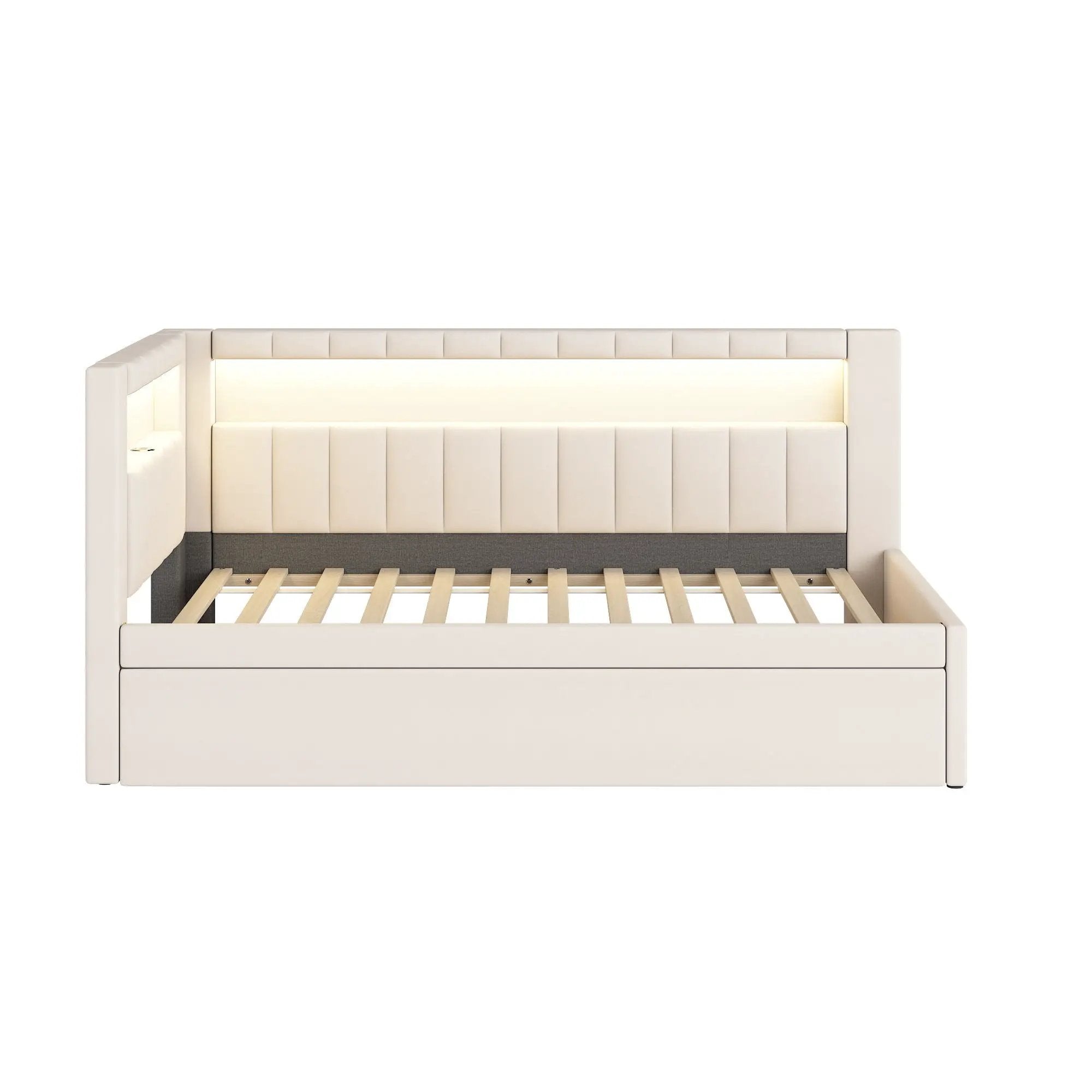 Upholstered Platform Bed With USB Ports And LED Belt