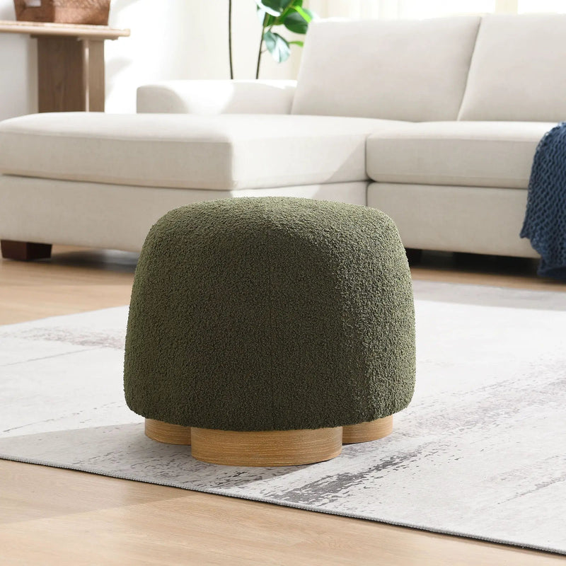 Round Soft Teddy Fabric Upholstered Ottoman With Metal Accents by HouseOfZazla