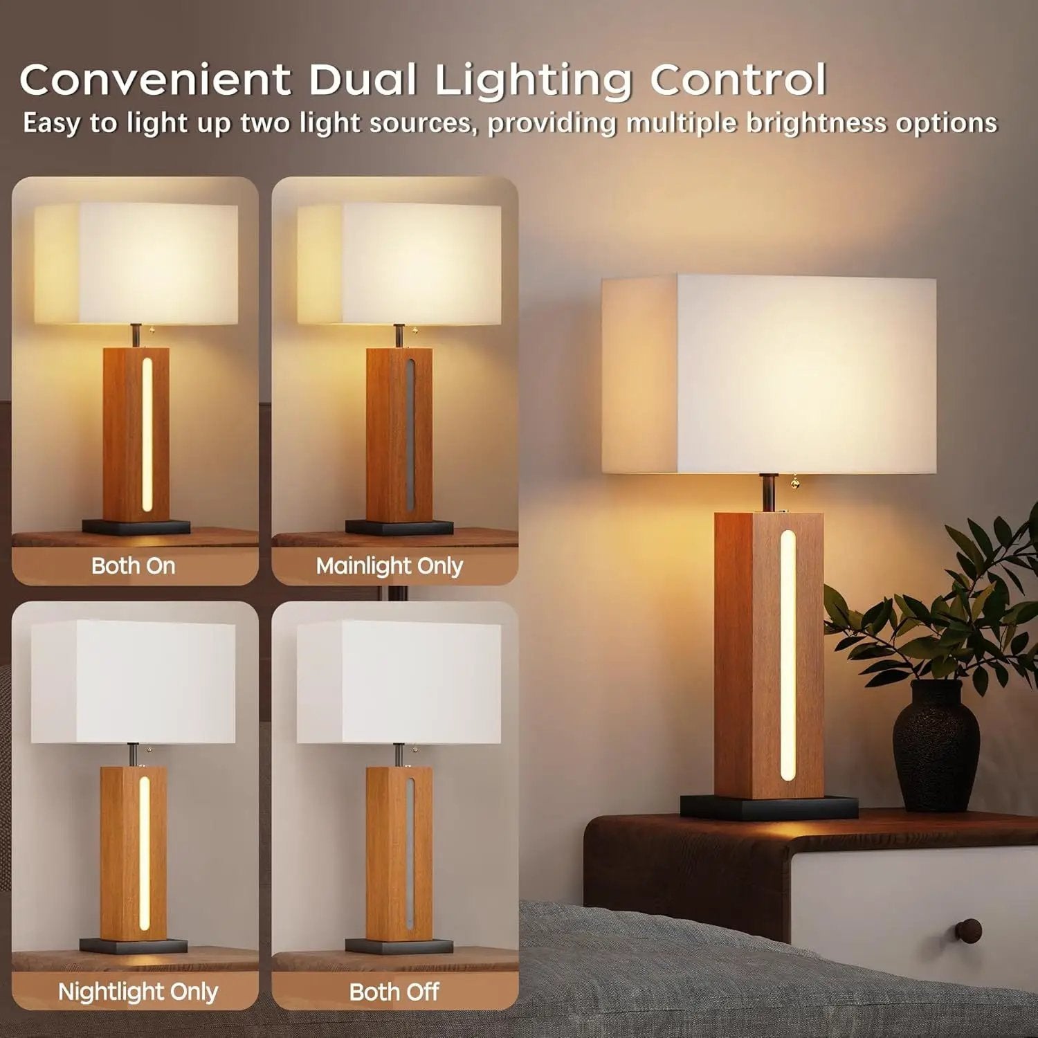 Table Lamps Set of 2, Modern Dimmable Bedside Lamps with Linen Shades by HouseOfZazla