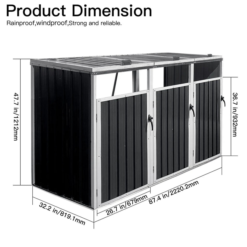 87-Inch Extra Large Heavy-Duty Outdoor Metal Garbage Bin Shed For 3 Trash Cans (SAK34981) by SAKSBY WHOLESALE