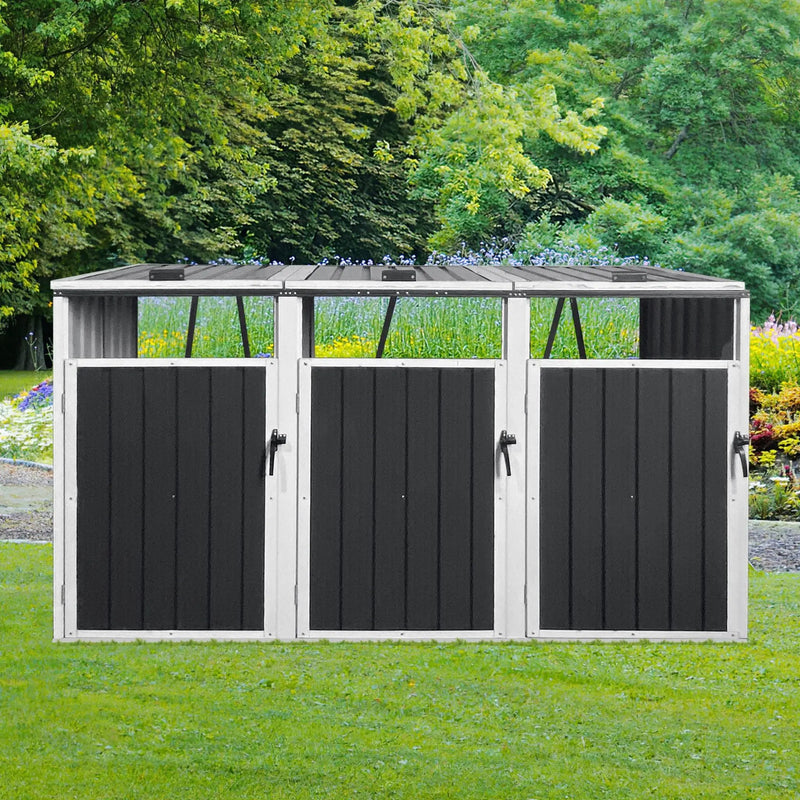 87-Inch Extra Large Heavy-Duty Outdoor Metal Garbage Bin Shed For 3 Trash Cans (SAK34981) by SAKSBY WHOLESALE
