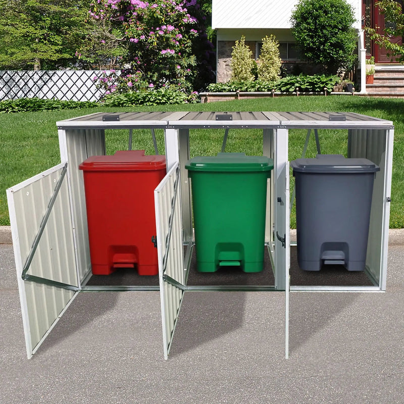 87-Inch Extra Large Heavy-Duty Outdoor Metal Garbage Bin Shed For 3 Trash Cans (SAK34981) by SAKSBY WHOLESALE