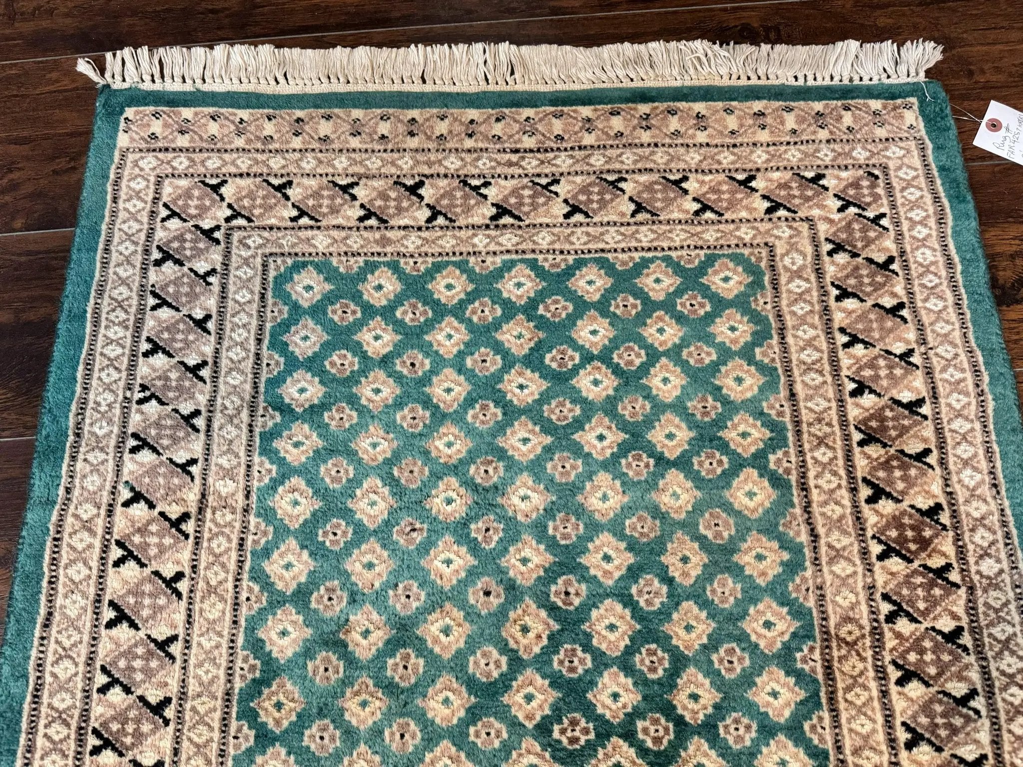 Long Pakistani Runner Rug 2.8 x 20, Hand Knotted Vintage Wool Hallway Rug, Turkoman Rug, Teal and Tan, Handmade Vintage Wool Runner by Jewel Rugs
