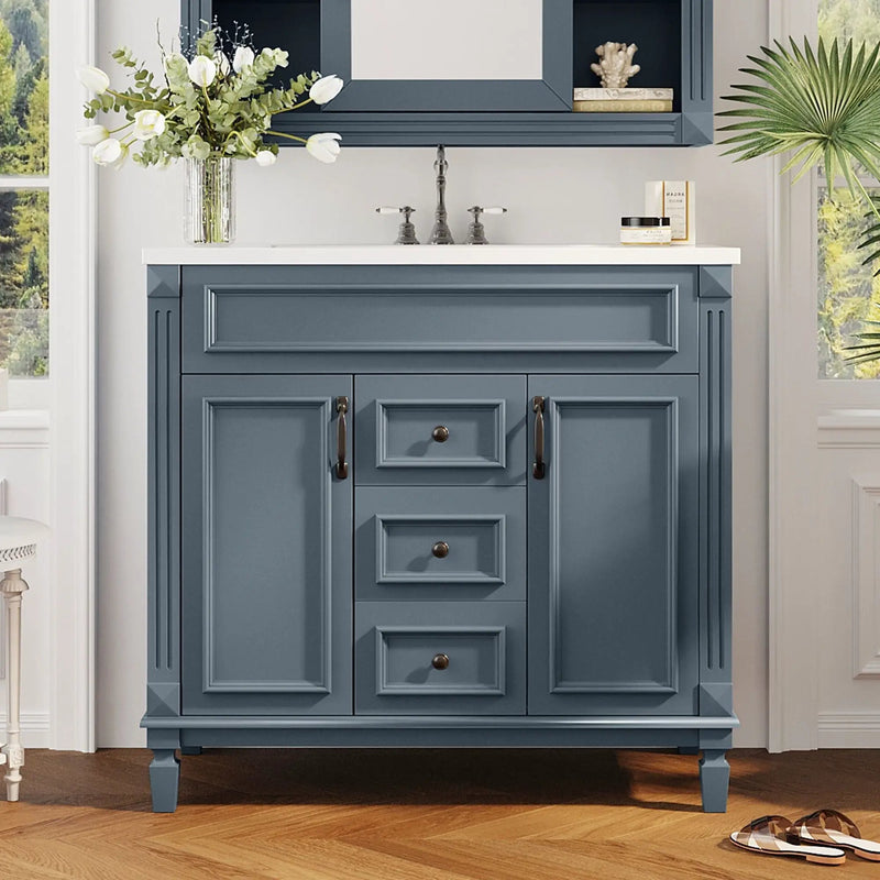 36" Bathroom Vanity With Top Sink, Basin On Cabinet With 2 Soft Closing Doors And 2 Drawers - Blue by Unique Piece Furniture