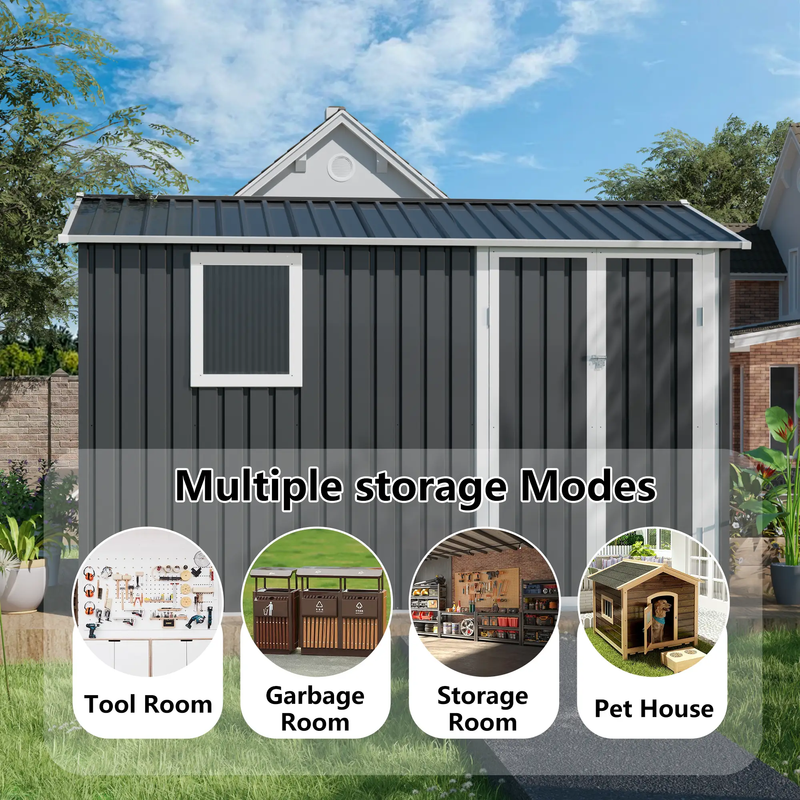 9 x 6 FT Metal Garden Shed for Patio and Backyard Storage by HouseOfZazla