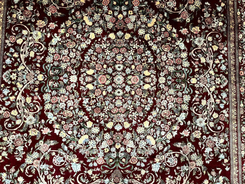 Burgundy Persian Rug 8x10, Pak Persian Floral Carpet, Very Fine 300 KPSI by Jewel Rugs