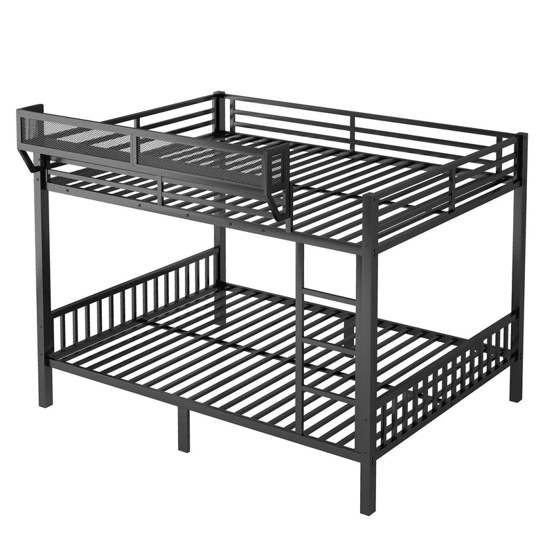Queen Over Queen Bunk Bed With Ladder And Storage Shelf - Black by HouseOfZazla