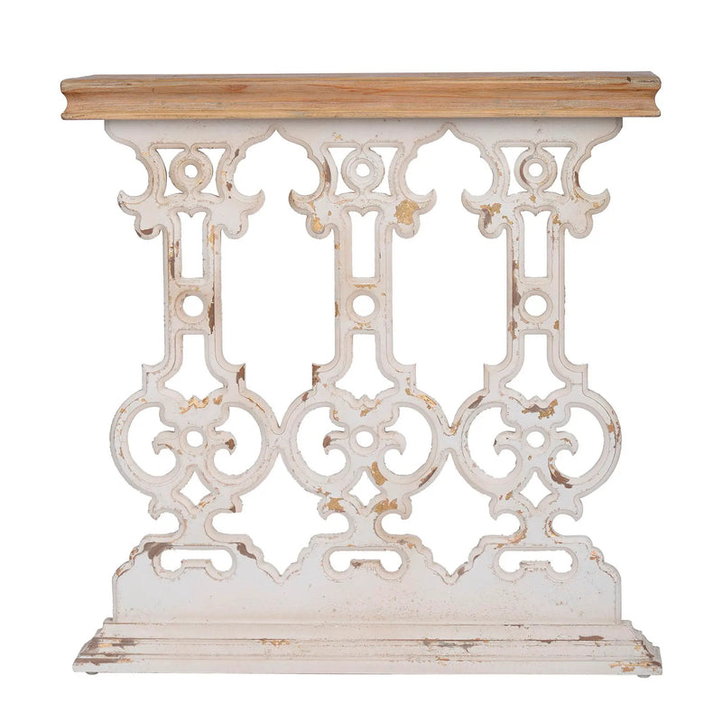 Classic Vintage Wash Console Table With Wood Top - Brown / Antique White by HouseOfZazla