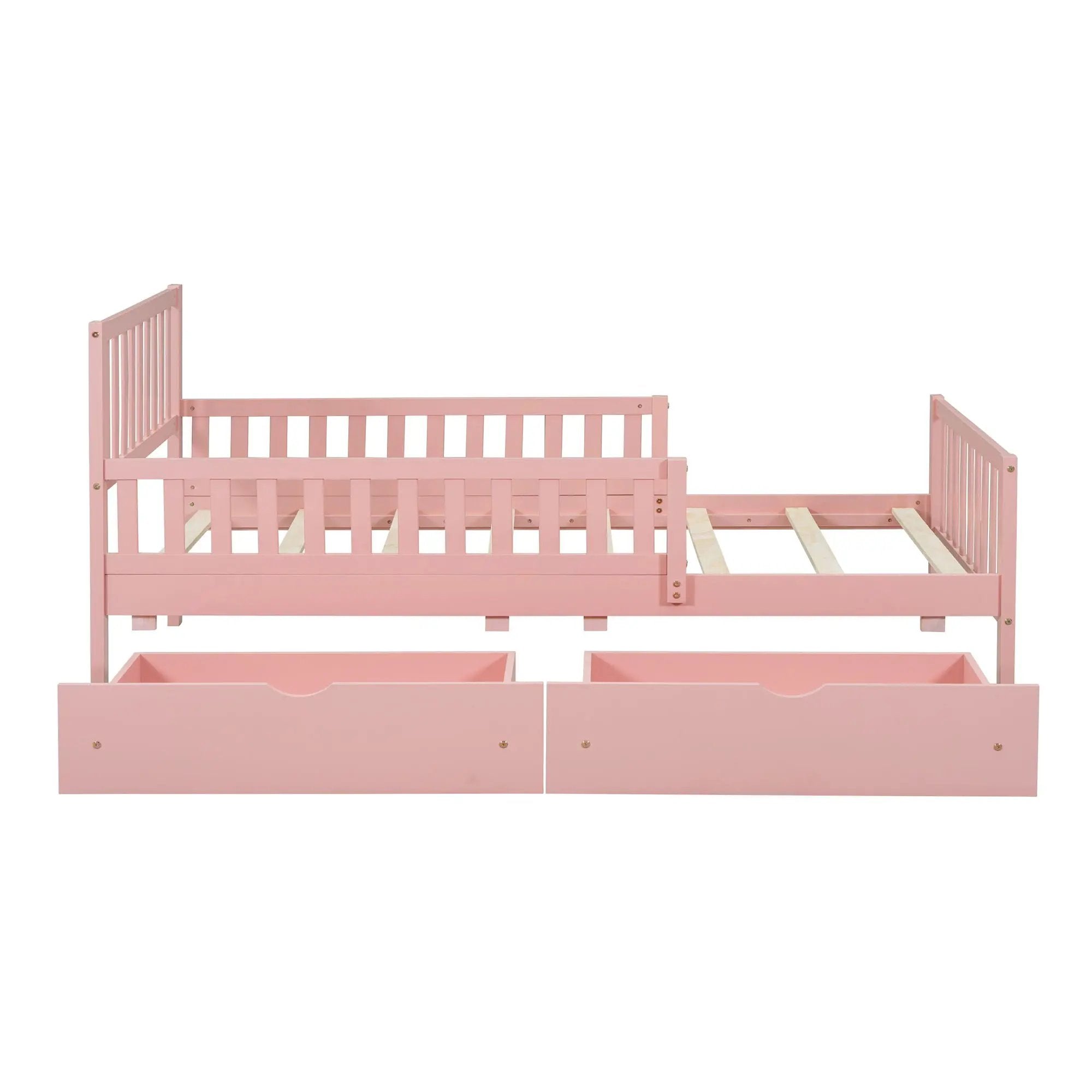 Platform Bed With Guardrails On Both Sides And 2 Storage Drawers by HouseOfZazla