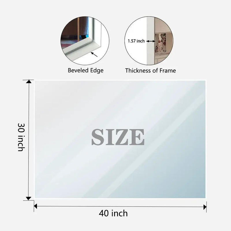 Rectangular Wall-Mounted Beveled Bathroom Mirror, Square Angle Metal Frame Wall Mounted Bathroom Mirrors For Wall (Horizontal & Vertical) - Glossy White by HouseOfZazla
