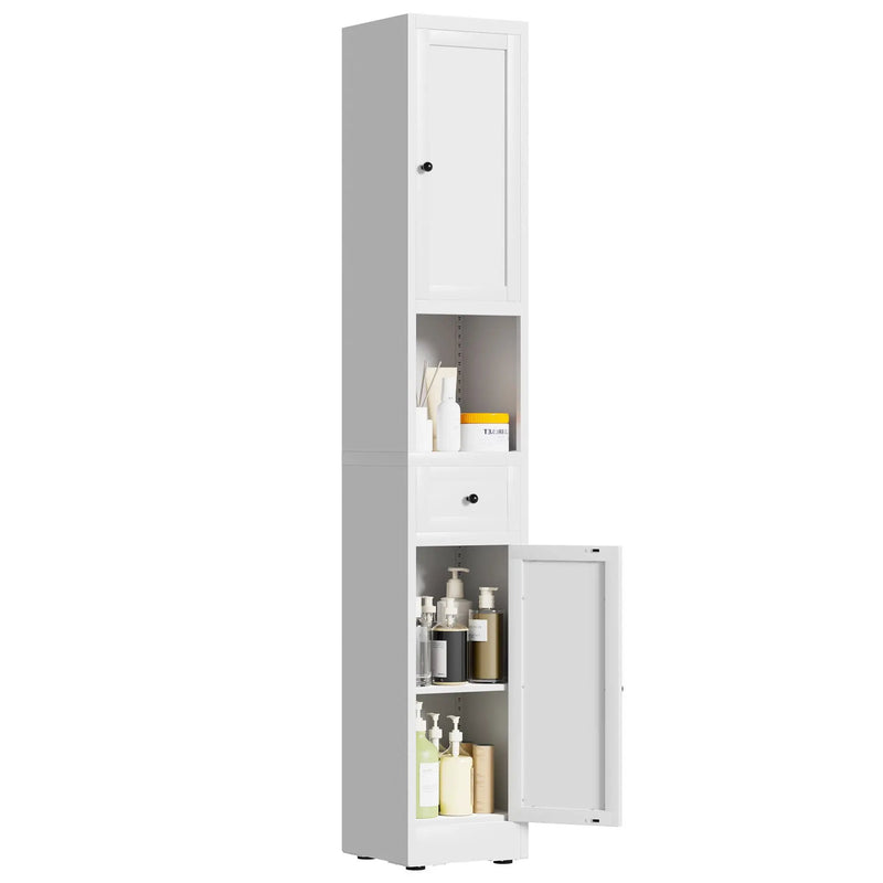 Tall Bathroom Storage Cabinet, 5-Tier Narrow With 2 Doors & Adjustable Shelves, Freestanding - White by HouseOfZazla