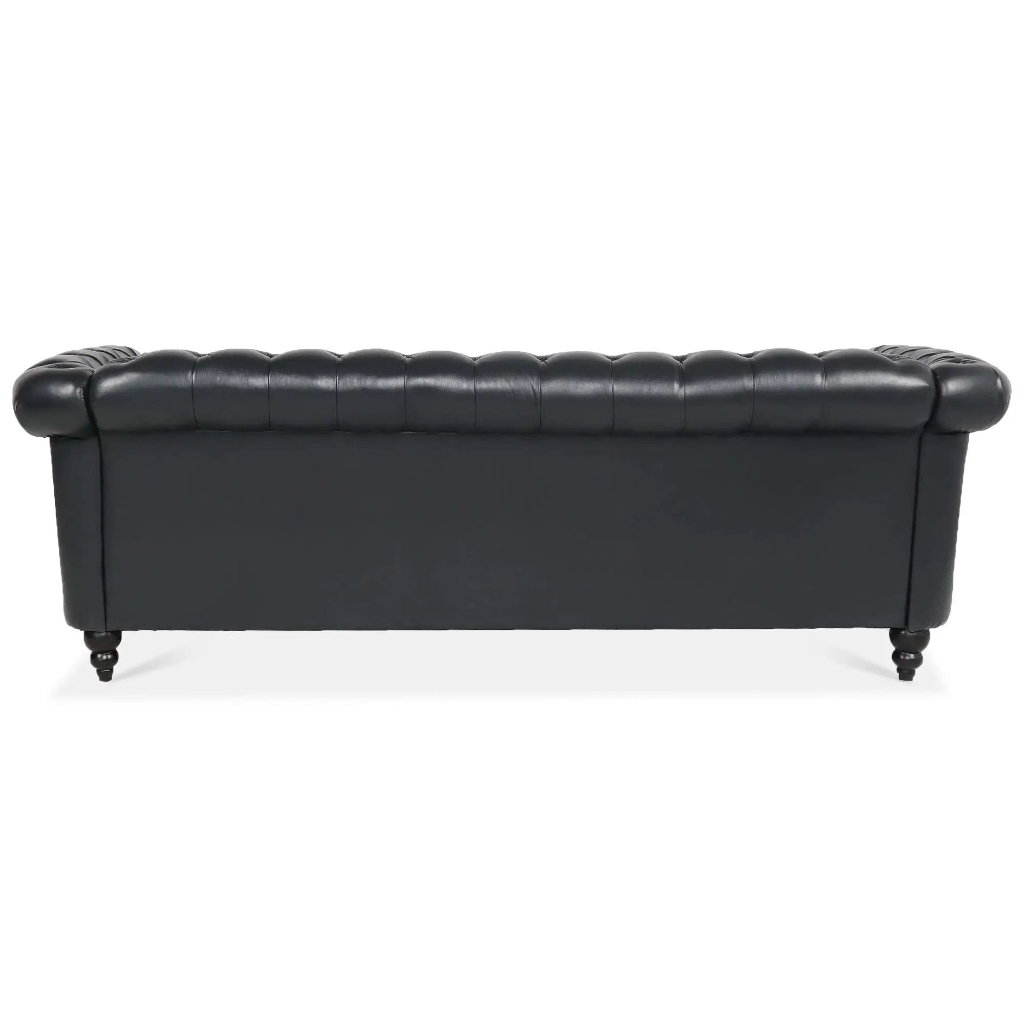 84.65" Black PU Rolled Arm Chesterfield Three Seater Sofa by HouseOfZazla