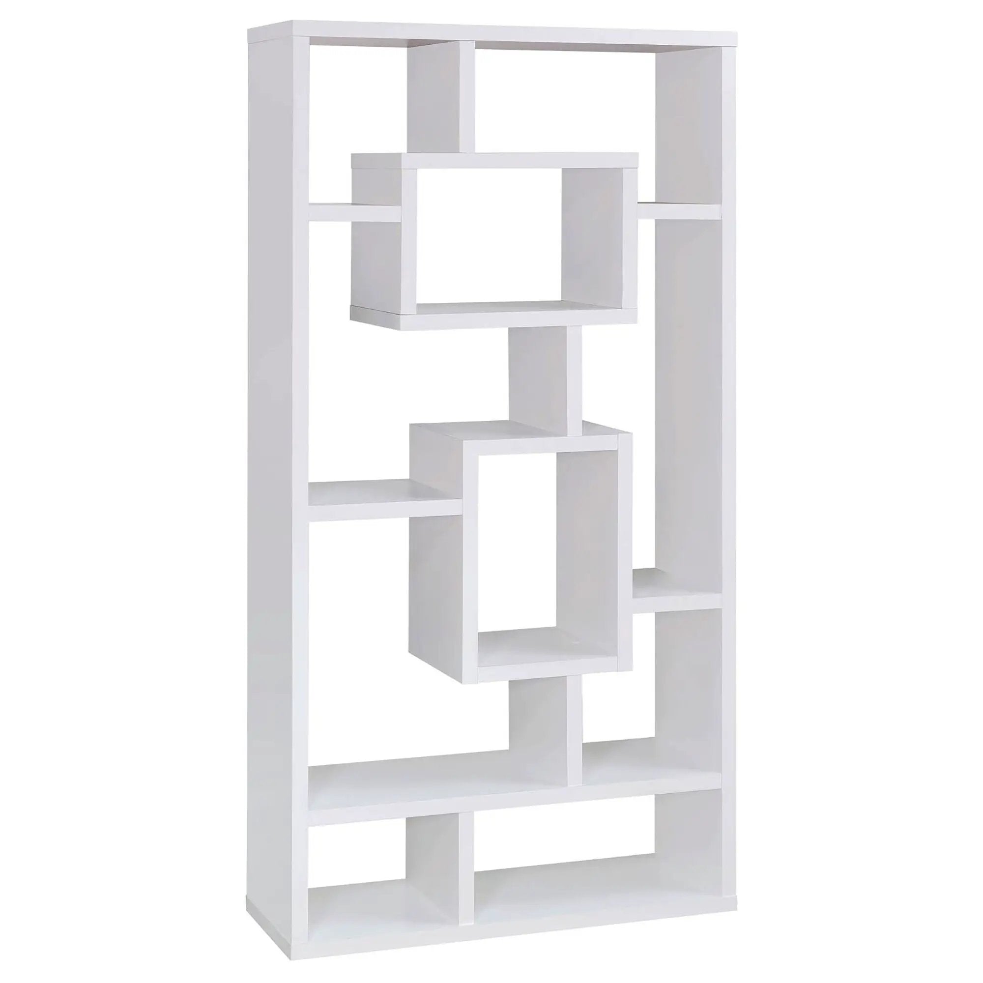 Geometric 10 Shelf Open Back Bookcase With Interlocking Shelves - White by HouseOfZazla