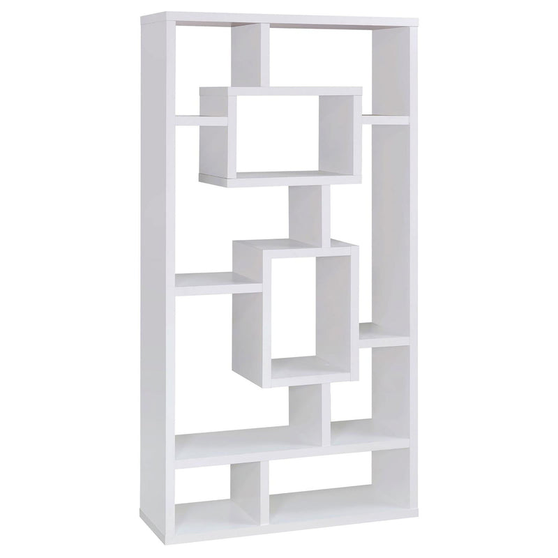 Geometric 10 Shelf Open Back Bookcase With Interlocking Shelves - White by HouseOfZazla