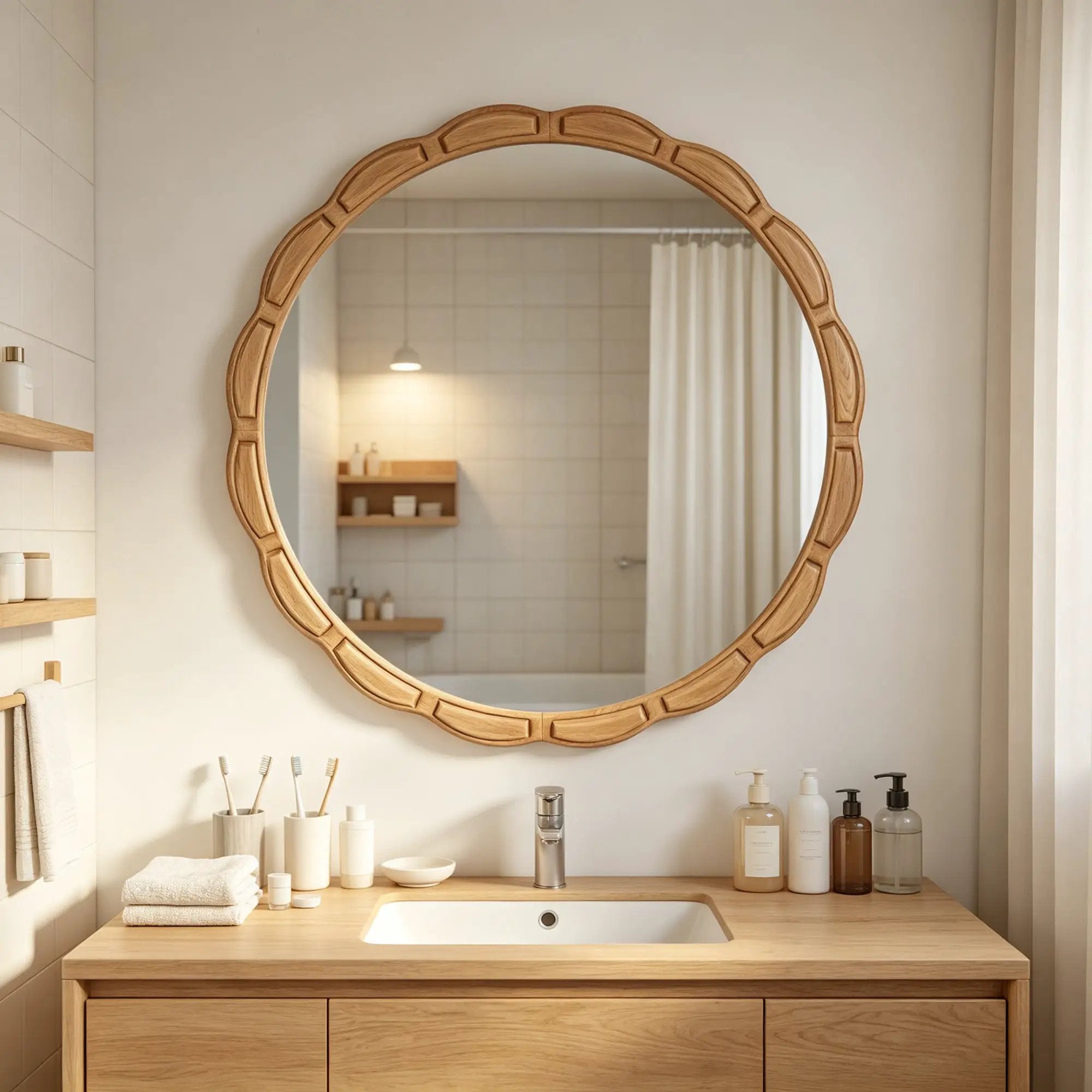 Round Solid Wood Wall Mirror - 31.5" Rustic Farmhouse by HouseOfZazla