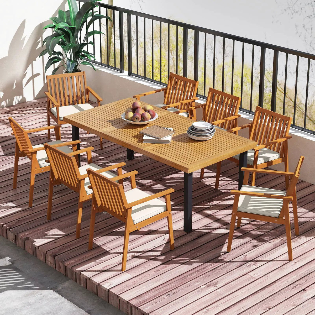2 Pieces Patio Dining Chairs Outdoor Acacia Wood Chairs with Removable Padded Cushion, photo 14 of 16