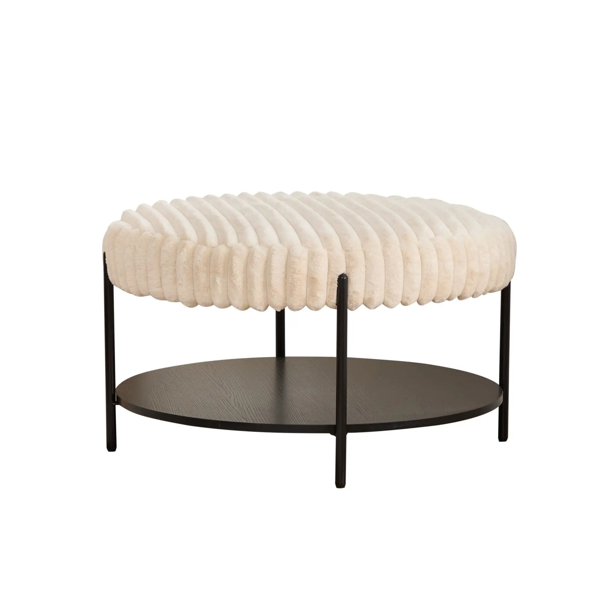 Modern Upholstered Round Ottoman Coffee Table With Storage Shelf by HouseOfZazla