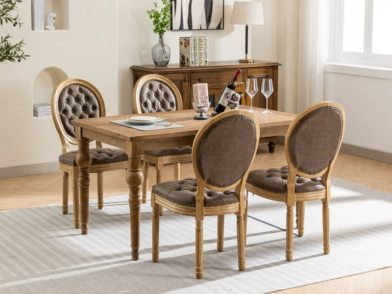French Style Solid Wood Frame Antique Painting, Hand-Pulled Buckle Decoration Artificial Dining Chair With Nailhead Trim, Wood Legs by HouseOfZazla