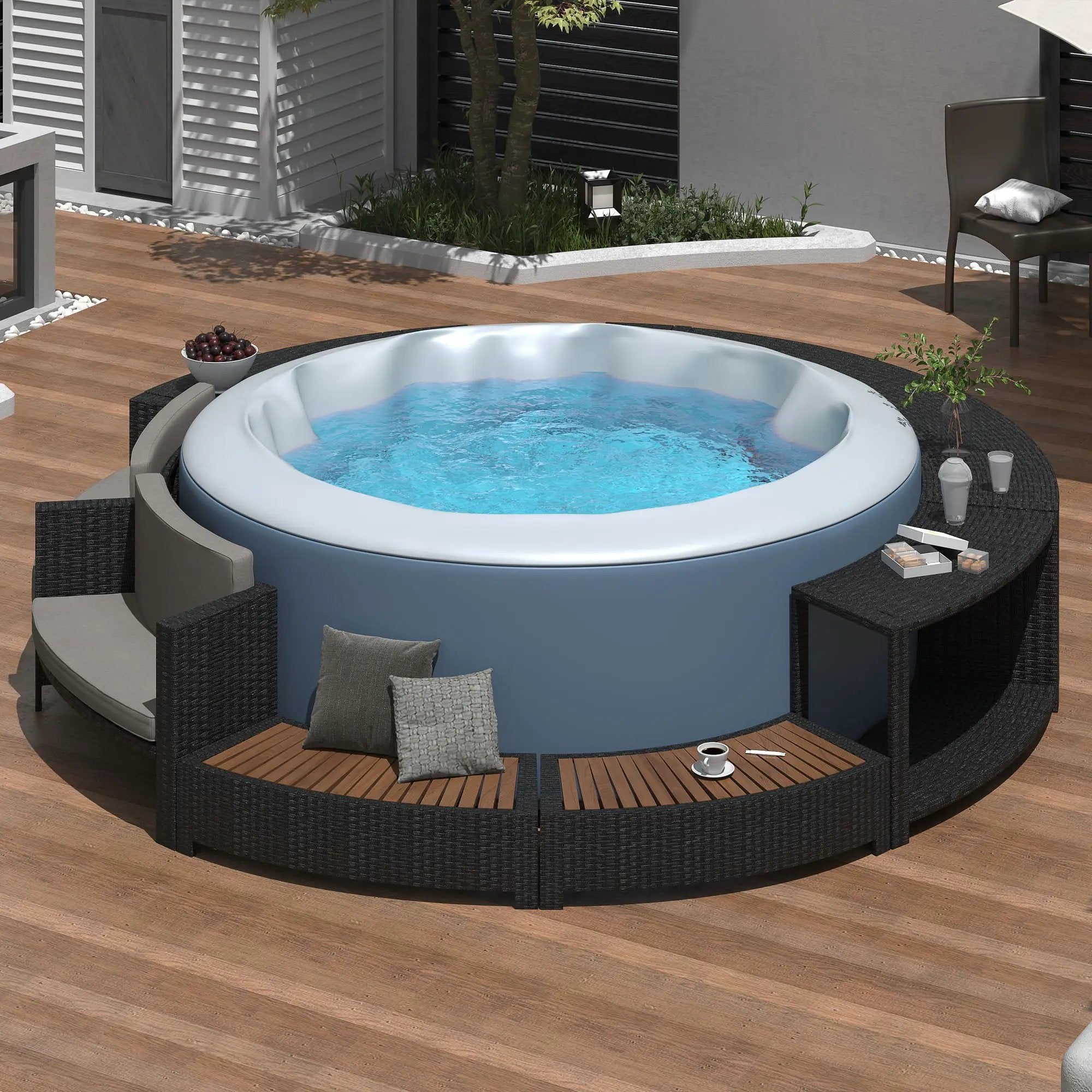 Spa Surround Spa Frame Patio Rattan Sofa Set With Storage Spaces, Mini Sofa And Comfortable Cushion For Patio, Backyard by HouseOfZazla