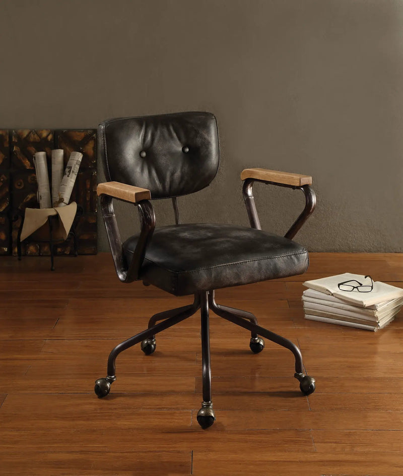 Hallie - Top Grain Leather Office Chair - Vintage Black by HouseOfZazla