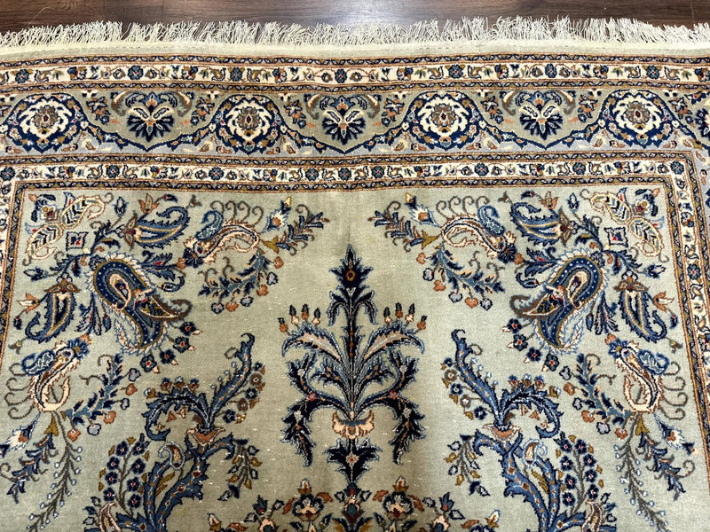 Light Green and Blue Persian Kashan Rug 7x10, Authentic Persian Carpet, Handmade, Wool by Jewel Rugs