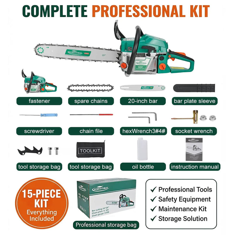 62CC 2-Stroke 20" Gasoline Chainsaw by HouseOfZazla