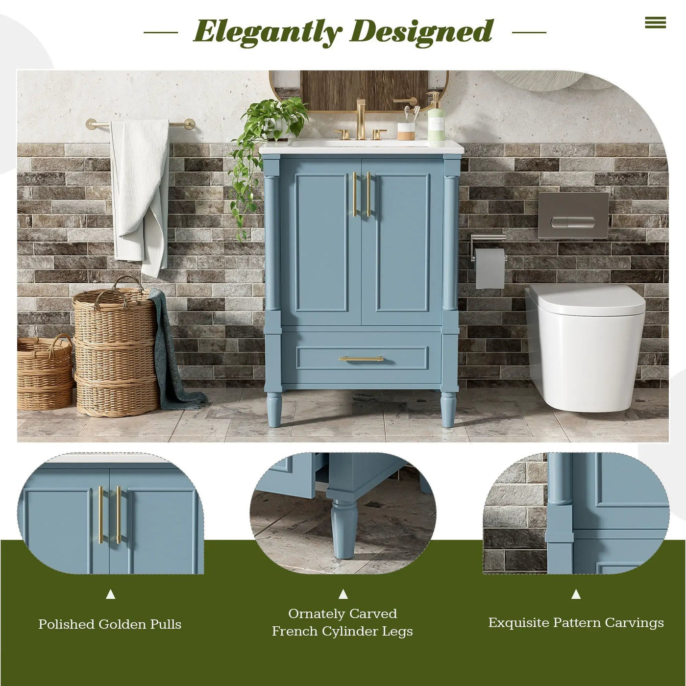 Bathroom Vanity With Ornate French Cylinder Legs, Soft Close Drawer by HouseOfZazla