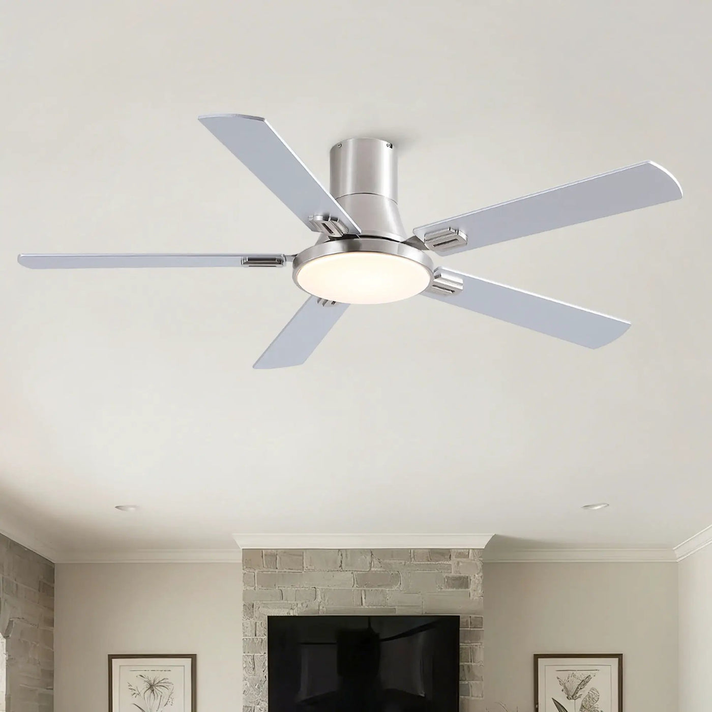 Flush Mount Ceiling Fans With LED Light And Remote Control, 5 Blades by HouseOfZazla