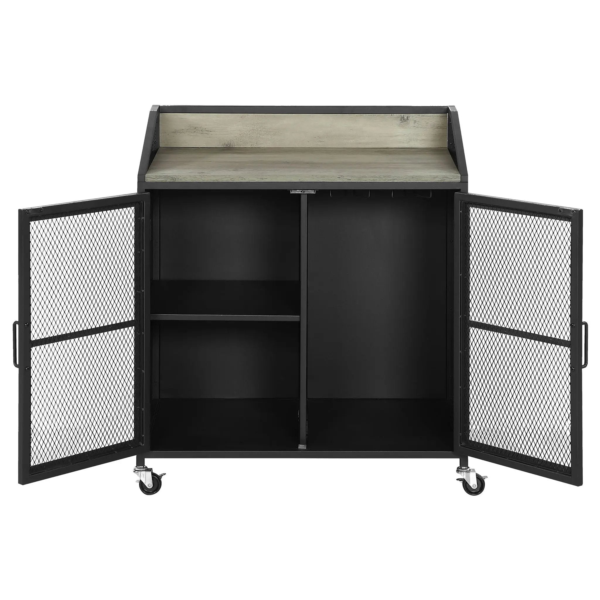Arlette - 2 Door Mobile Home Bar Wine Cabinet With Smooth Rolling Casters - Black