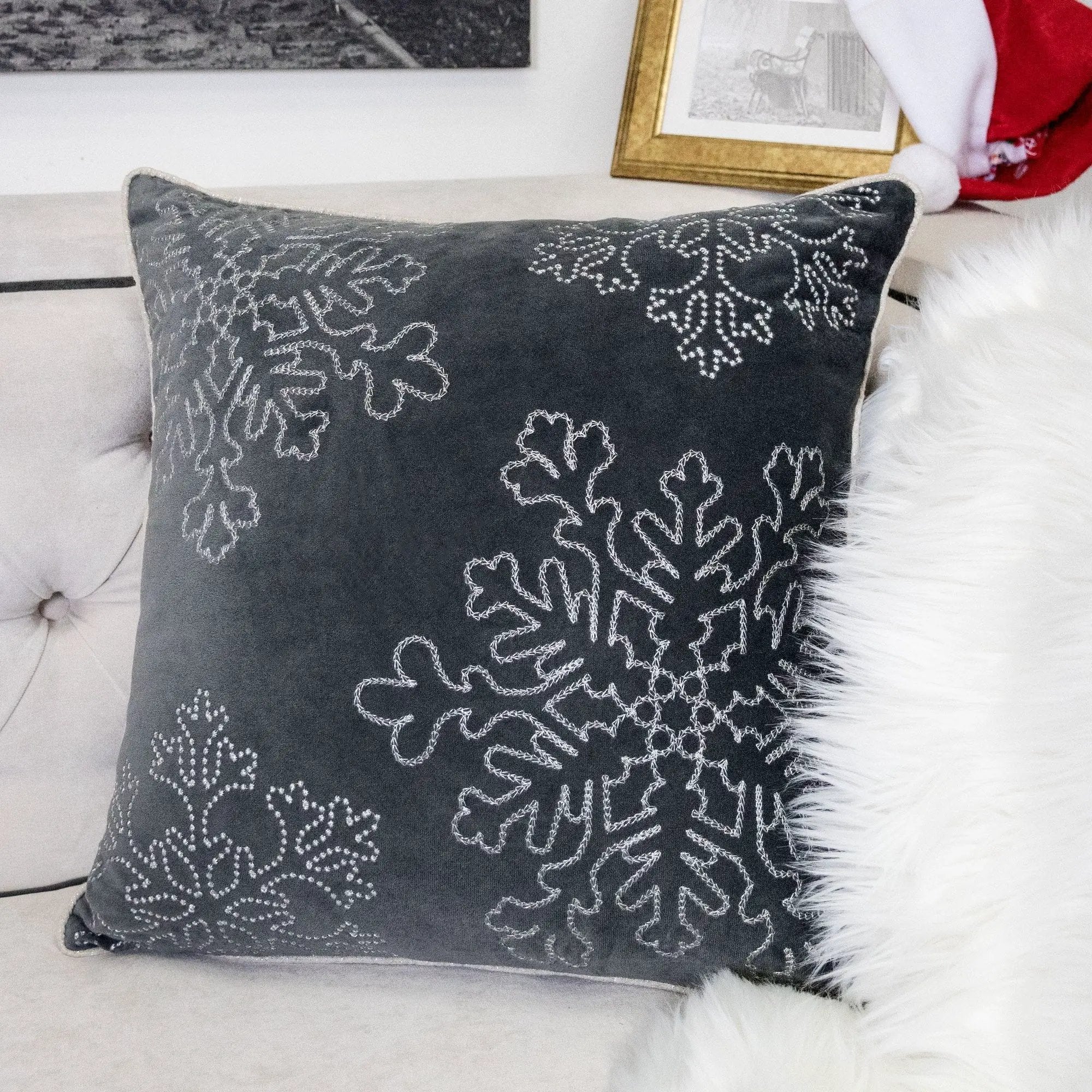Gray Velvet Holiday Throw Pillow 20x20 by HouseOfZazla