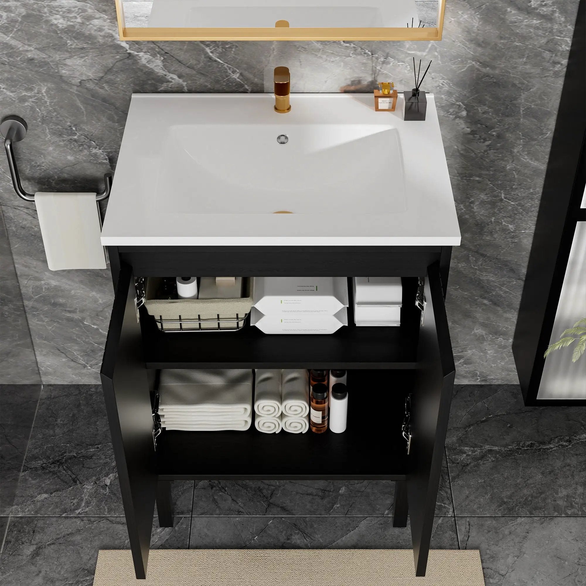 Bathroom Vanity With Ceramic Sink, Floor-Standing Design, Soft-Closing Drawers by Unique Piece Furniture