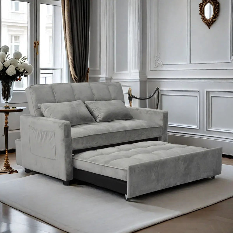 3 In 1 Convertible Sleeper Sofa Bed, Modern Fabric Futon Sofa Couch Pullout Bed, Adjustable Backrest With Three USB Ports, Two Side Pockets, Two Cup Holders And Swivel Phone Holder by Unique Piece Furniture