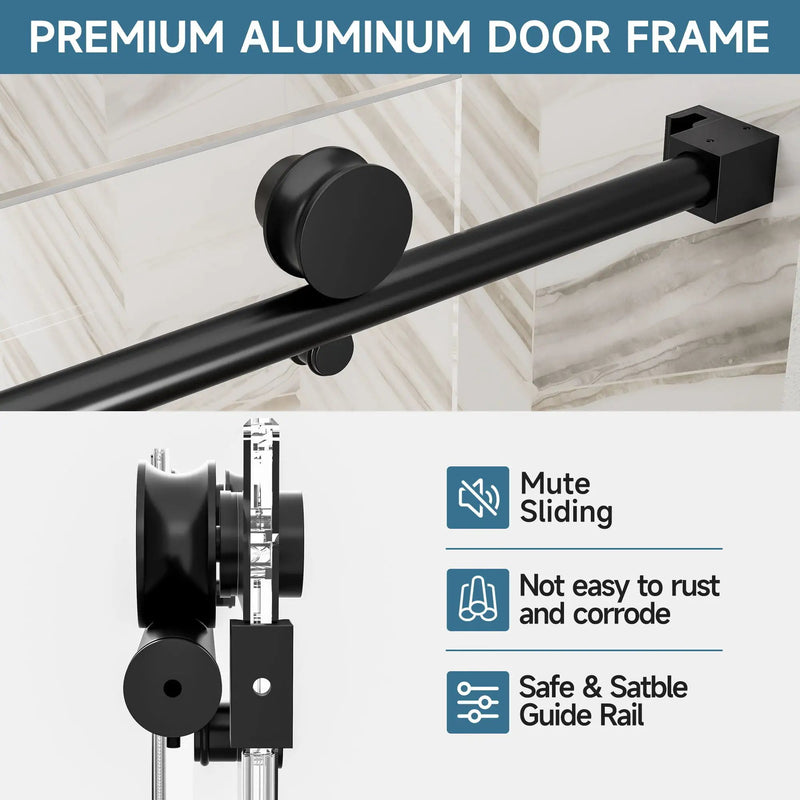 Frameless Single Sliding Soft Close Shower Door, 5 / 16" Clear Nano Coated Tempered Glass And 304 Stainless Steel Handle - Matte Black by HouseOfZazla