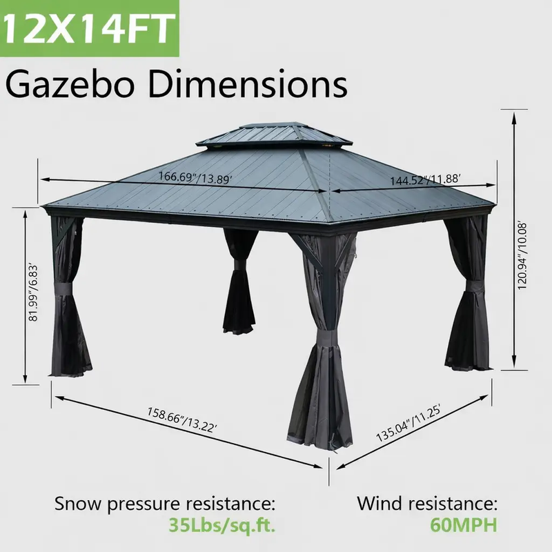 12'x14' Hardtop Gazebo with Resin Roof and Drainage Gutters by HouseOfZazla