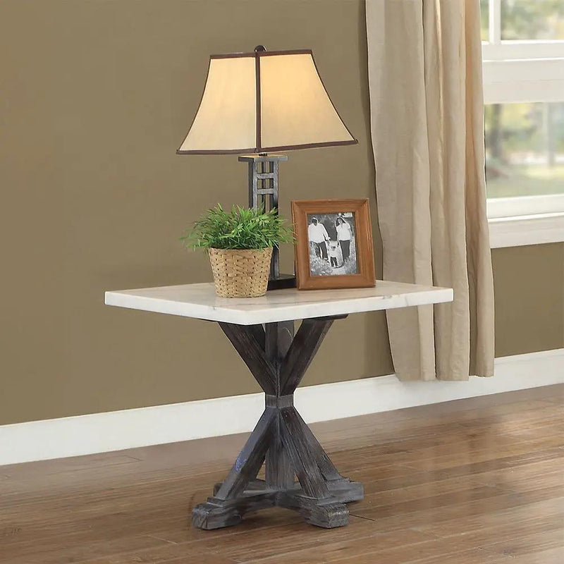 Romina - End Table - White Marble Top & Weathered Espresso by Unique Piece Furniture