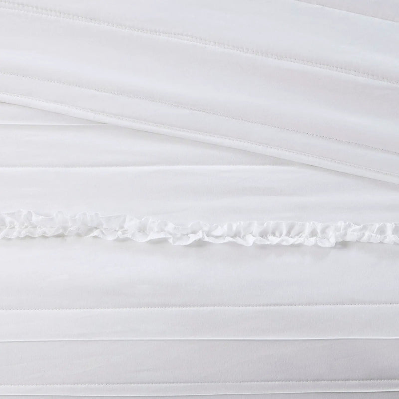 4 Piece Reversible Ruffle Quilt Set with Throw Pillow White King/Cal King by HouseOfZazla